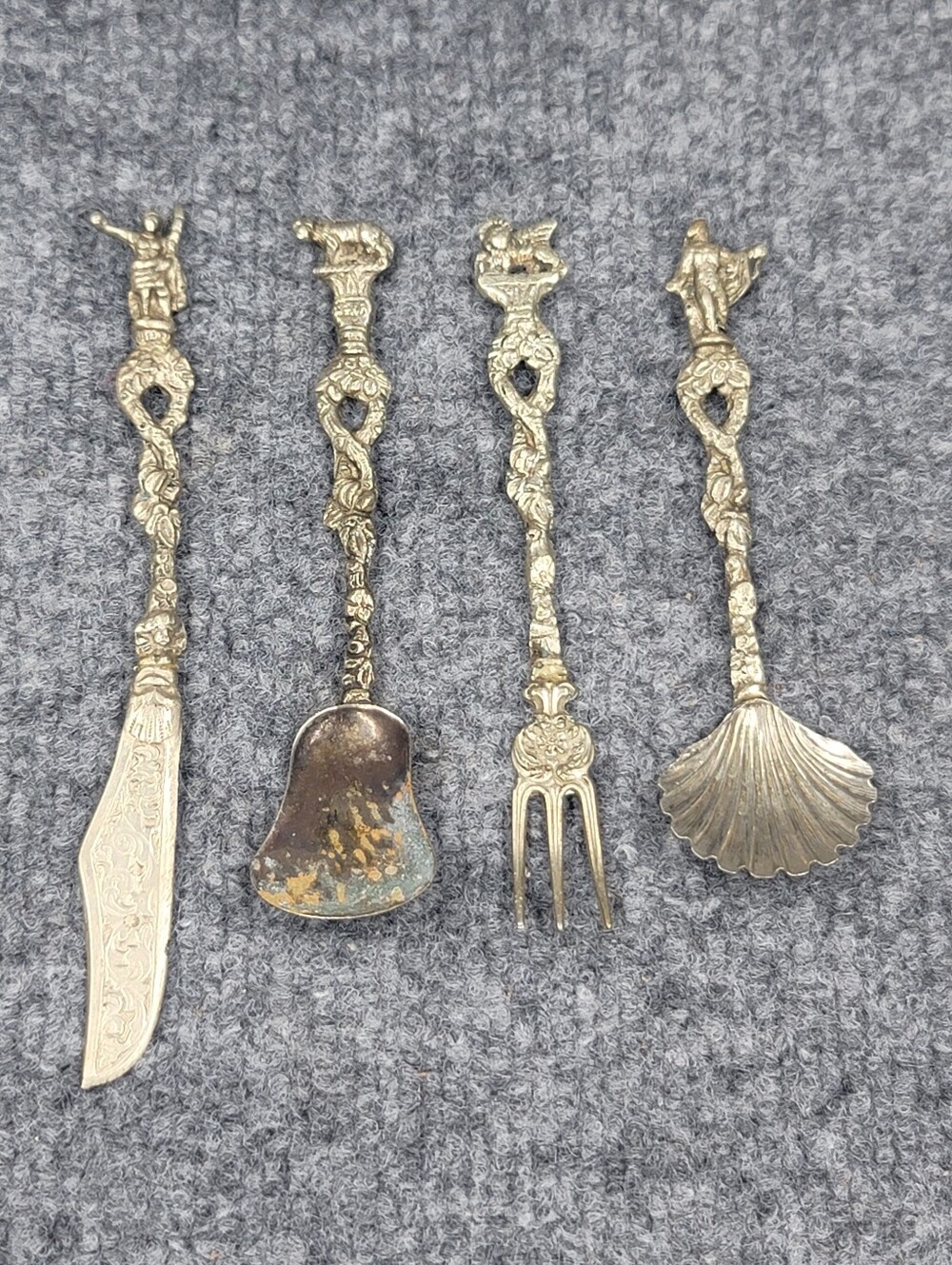 Vintage Mini Ornate Flatware 4-Piece Silver Serving Set Italy